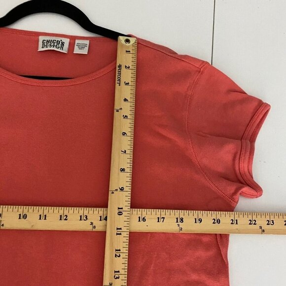 Chicos T Shirt Womens 3 US XL Pink Cotton Short Sleeve Top Design - Picture 7 of 8